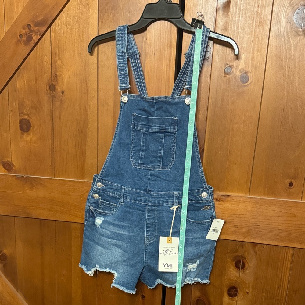 YMI — Blue Denim Overall Cut-Off Shorts - Picture 10 of 12